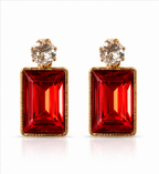 Gold Ruby Red Crystal Drop Earrings