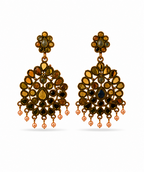 Antique Copper Navratna Multi-Stone Fan Drop Earrings