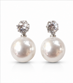 Silver White Pearl Stud Earrings