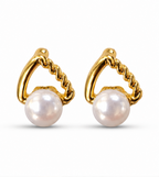 Gold Twisted Arc Pearl Stud Earrings