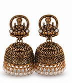 Antique Gold Temple Deity Jhumka with Pearl Drops