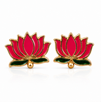 Pink Enamel Lotus Stud Earrings