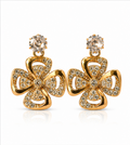 Gold Crystal Floral Drop Earrings