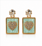 Gold Mint Heart Rectangle Drop Earrings