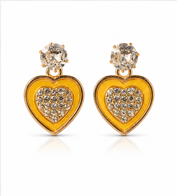 Gold Yellow Heart Drop Earrings