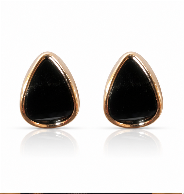 Rose Gold Black Teardrop Stud Earrings