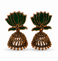 Green Enamel Lotus Jhumka Earrings
