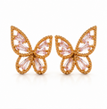Pink Crystal Butterfly Stud Earrings