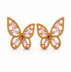 Pink Crystal Butterfly Stud Earrings