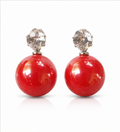 Silver Coral Red Pearl Stud Earrings