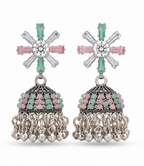 Silver Pastel Crystal Snowflake Stud Jhumka