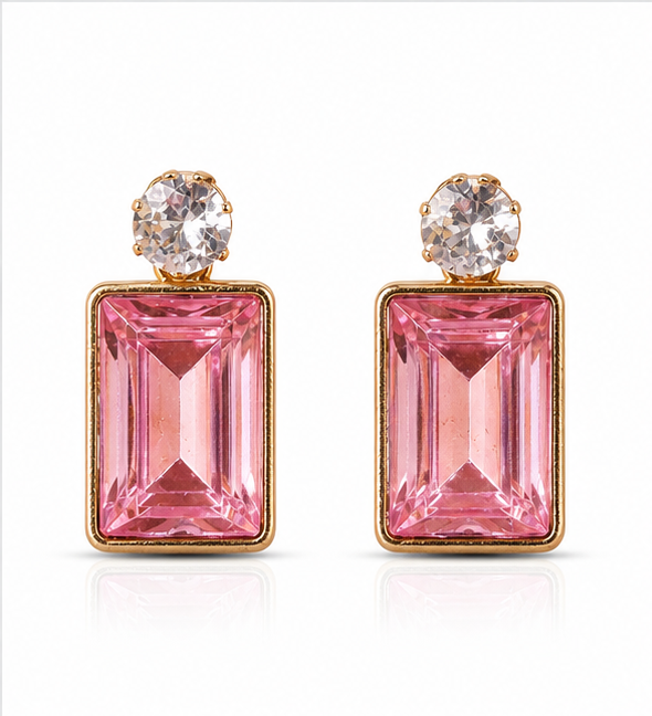 Gold Blush Pink Crystal Drop Earrings