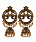 Antique Copper Twin-Bird Wreath Chandbali Jhumka