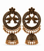 Antique Copper Twin-Bird Wreath Chandbali Jhumka