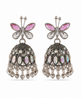 Oxidised Silver Pink Butterfly Stud Aurora Jhumka