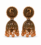 Copper Paisley Oval Stud Jhumka with Ball Drops