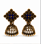 Antique Gold Flower Stud Cage Jhumka – Blue Stone