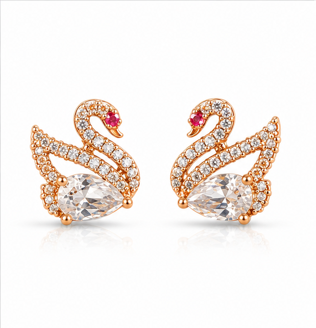 Rose Gold Swan Crystal Stud Earrings
