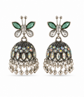 Oxidised Silver Green Butterfly Stud Aurora Jhumka