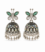 Oxidised Silver Green Butterfly Stud Aurora Jhumka
