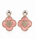 Rose Gold Pink Clover Heart Drop Earrings