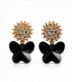 Gold Black Butterfly Crystal Earrings