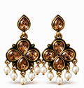 Antique Gold Champagne Crystal Clover Drop Earrings with Pearls