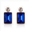 Gold Sapphire Blue Crystal Drop Earrings