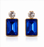 Gold Sapphire Blue Crystal Drop Earrings
