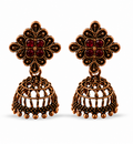 Copper Flower Stud Cage Jhumka – Red Stone