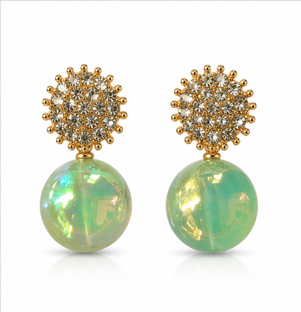 Gold Mint Pearl Drop Earrings