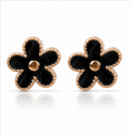 Rose Gold Black Floral Stud Earrings