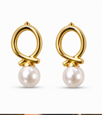 Gold Loop Knot Pearl Drop Earrings