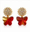 Gold Ruby Butterfly Crystal Earrings