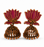 Pink Enamel Lotus Jhumka Earrings