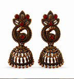 Copper Paisley Peacock Jhumka – Red Stone
