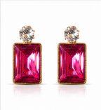 Gold Ruby Pink Crystal Drop Earrings