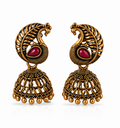 Antique Gold Peacock Jhumka with Ruby Stone