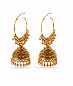 Antique Gold Hoop Jhumka with Ball Bead Fringe
