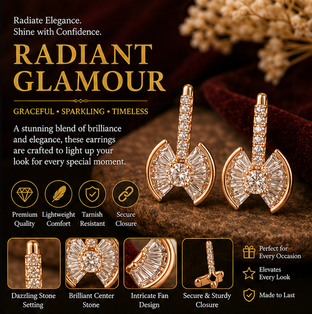 Rose Gold Bow Crystal Leverback Drop Earrings