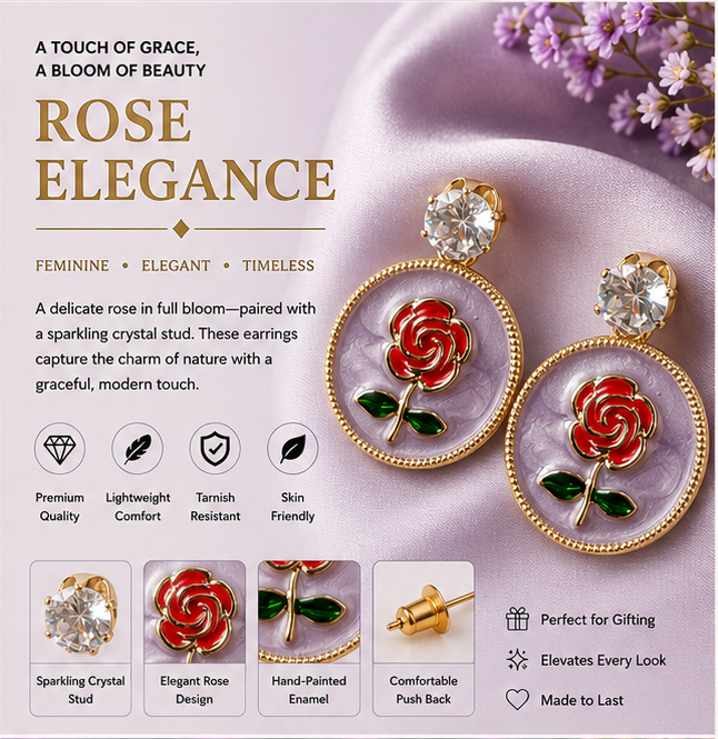 Gold Rose Medallion Drop Earrings – Lavender