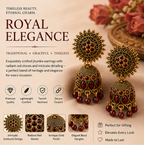 Red Stone Antique Gold Jhumka Earrings with Sun Stud