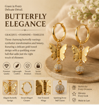 Gold Butterfly Charm Hoop Earrings with Crystal Ball Drop