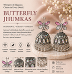 Oxidised Silver Pink Butterfly Stud Aurora Jhumka