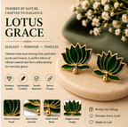 Green Glitter Enamel Lotus Stud Earrings