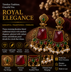 Antique Gold Ruby Red Stone Chandbali with Pearl Drops
