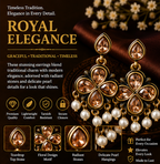 Antique Gold Champagne Crystal Clover Drop Earrings with Pearls