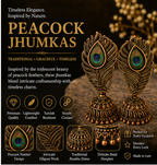 Antique Gold Peacock Feather Jhumka with Real Feather Inlay