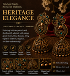 Antique Gold Paisley Peacock Jhumka – Green Stone