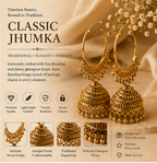 Antique Gold Hoop Jhumka with Ball Bead Fringe